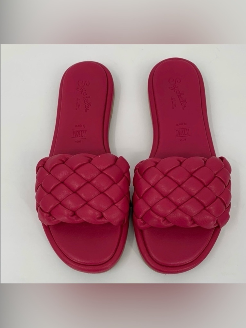 Seychelles Bellisima Puffy woven slide sandals pink flat shoe braid Italy mule 7